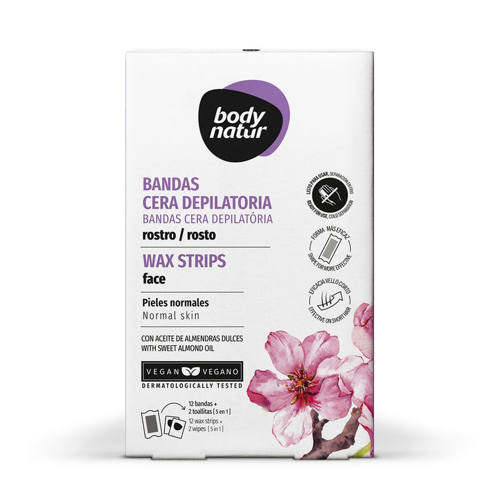 WAX STRIPS HAIR REMOVAL FACE SWEET ALMOND OIL 12STRIPS + 2WIPES