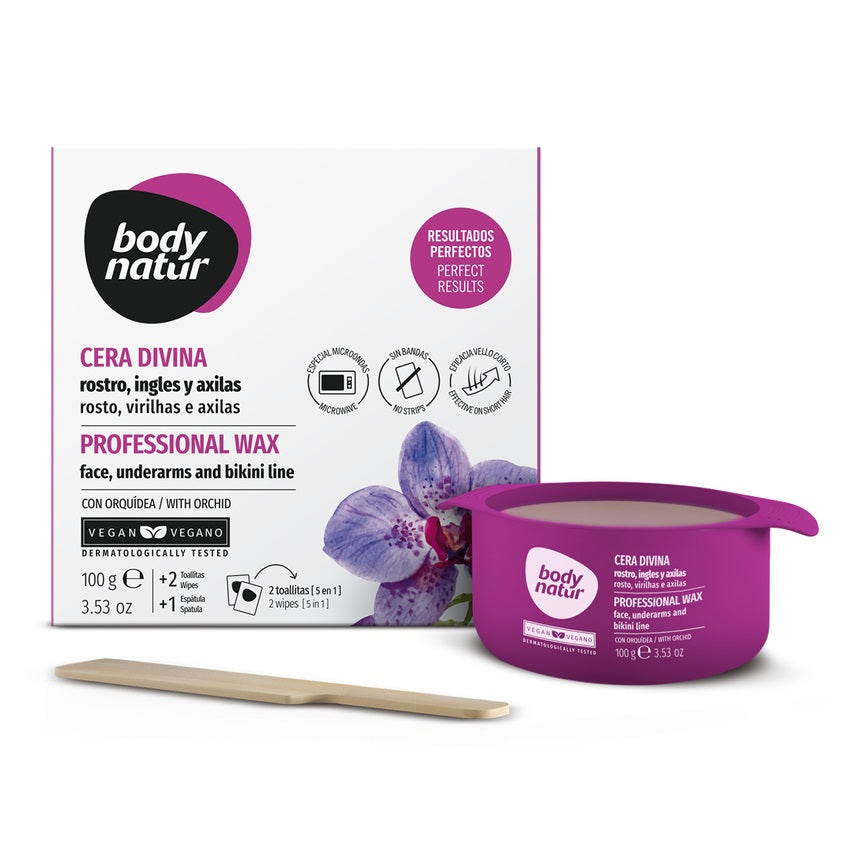BODY NATUR WAX PROFESSIONAL FACE/UNDERARMS/BIKINI WITH ORCHID 100G + 2WIPES