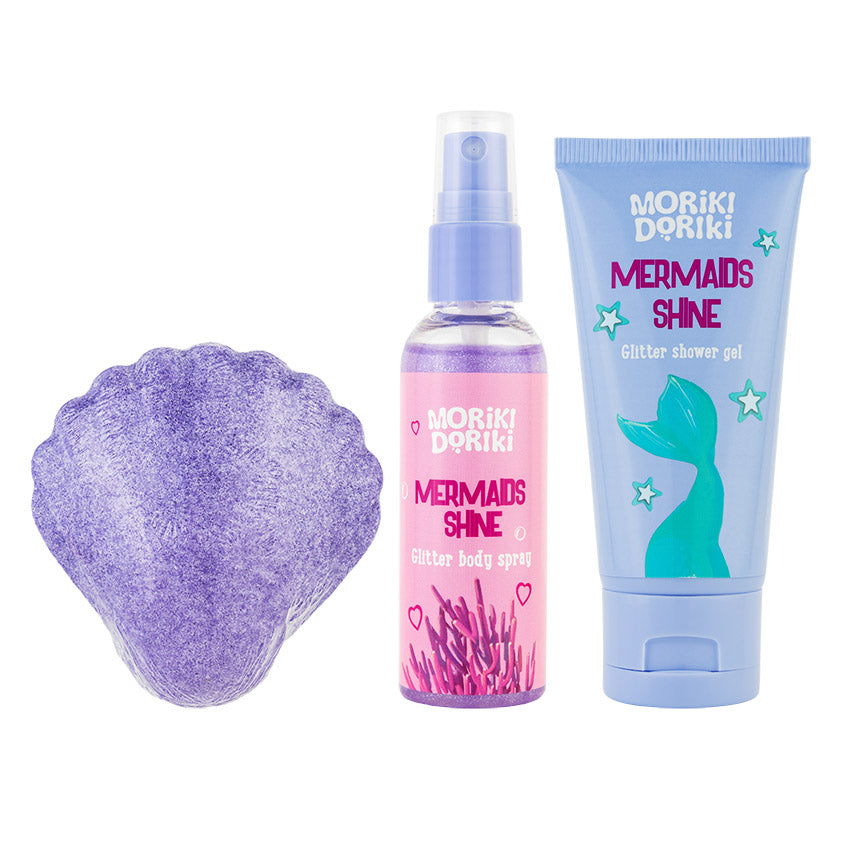 MORIKI DORIKI Lana's shine set (glitter shower gel, glitter body mist, bath bomb) , 1 pc. – buy online