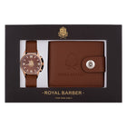 ROYAL BARBER رويال باربر مجموعة الإكسسوارات مع ساعة ومحفظة باللون البني، قطعتان