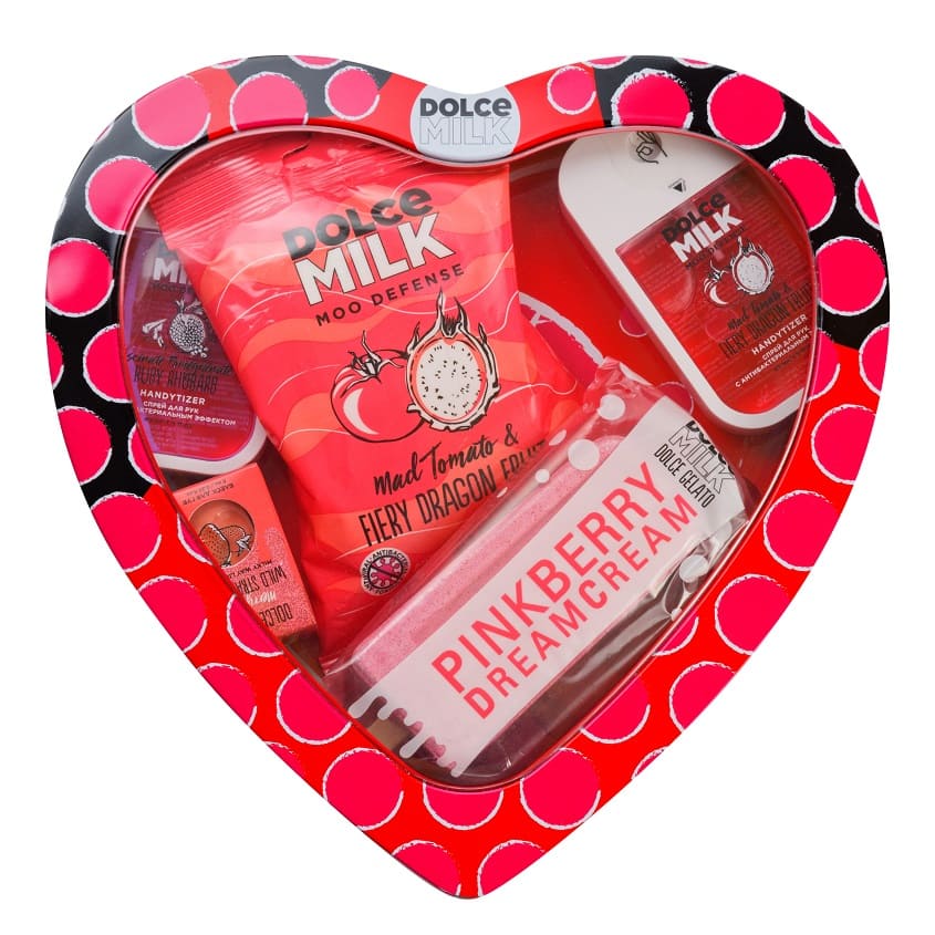 DOLCE MILK Set 237 (wet wippers+lip gloss Strawberry+handytizer Tomato,Rhubarb+Bath bomb PINKBERRY) – free delivery