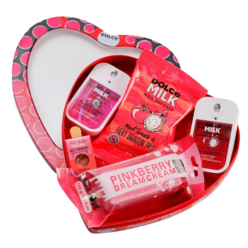 DOLCE MILK Set 237 (wet wippers+lip gloss Strawberry+handytizer Tomato,Rhubarb+Bath bomb PINKBERRY) – online store