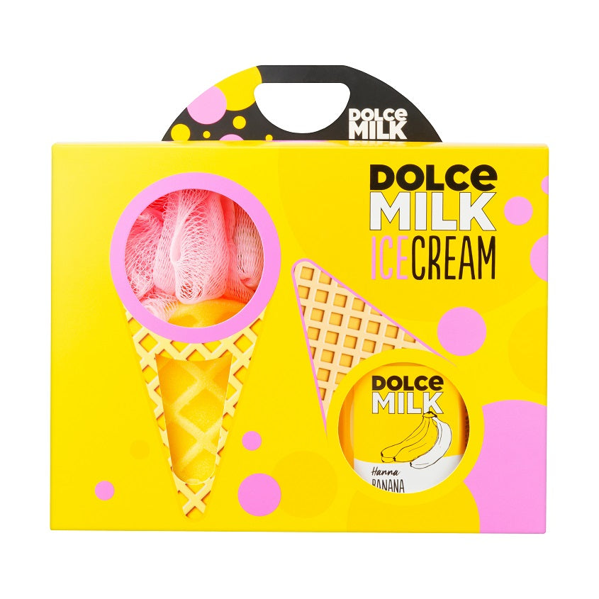 DOLCE MILK Set 258 (sponge ice cream yellow/pink + shower gel Hanna Banana 300 ml) box