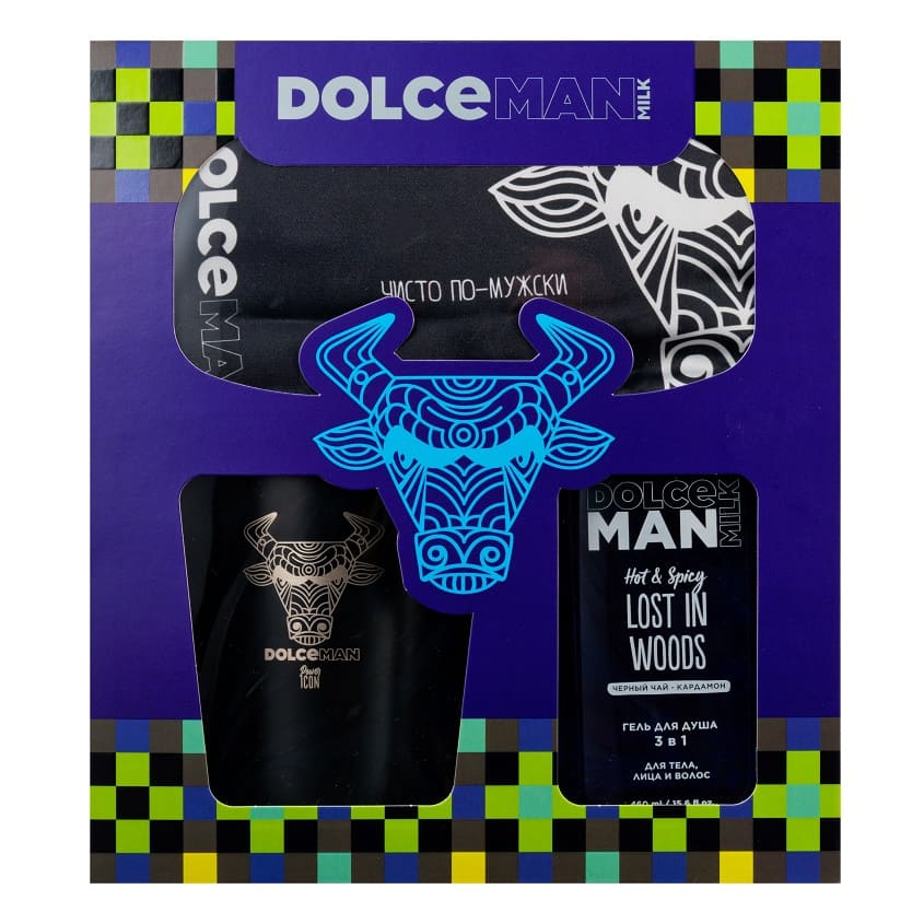 DOLCE MILK Set 265 MAN (metal glass + sleeping mask + shower gel Lost in Woods  460 ml) – online store