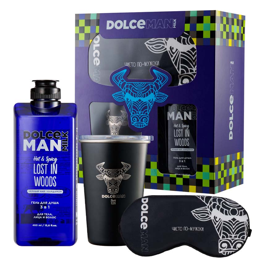 DOLCE MILK Set 265 MAN (metal glass + sleeping mask + shower gel Lost in Woods  460 ml) – buy online