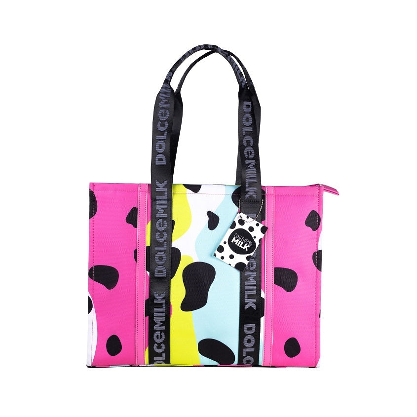 Shopper bagr Cow spots, size 42*33*13.5cm, pink-green