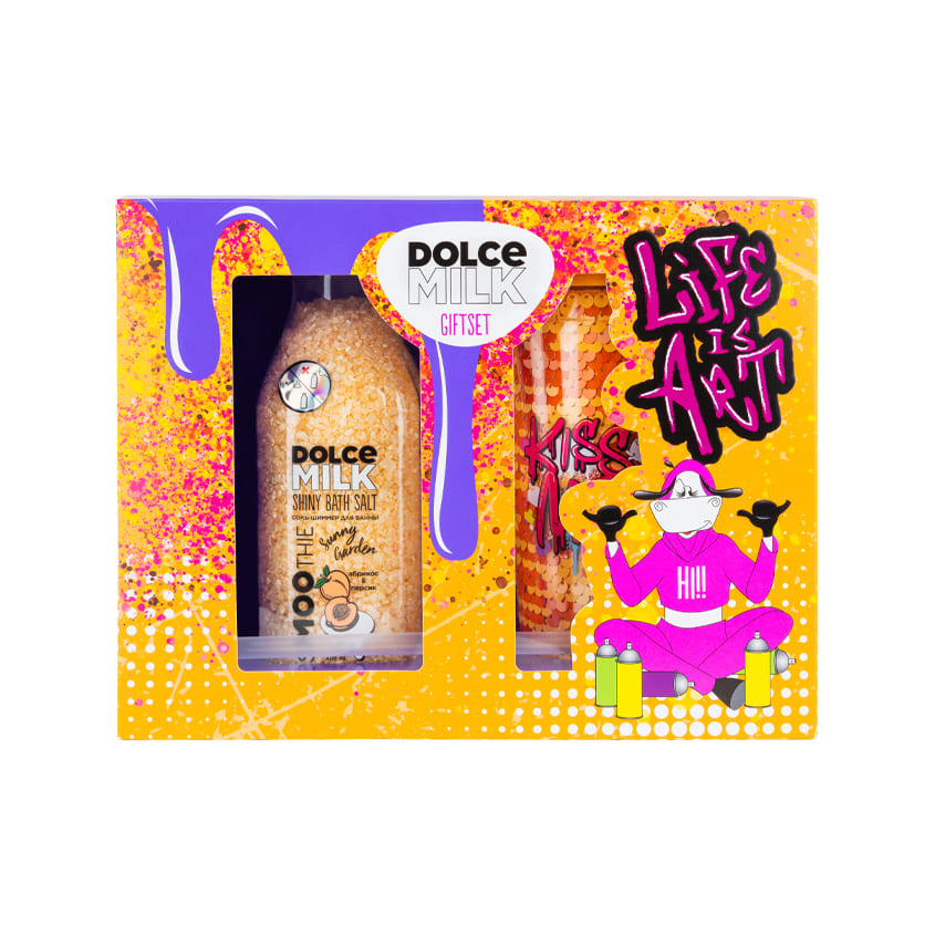DOLCE MILK Set 303 (gliter glass orange+bath salt Sunny Garden 400ml)