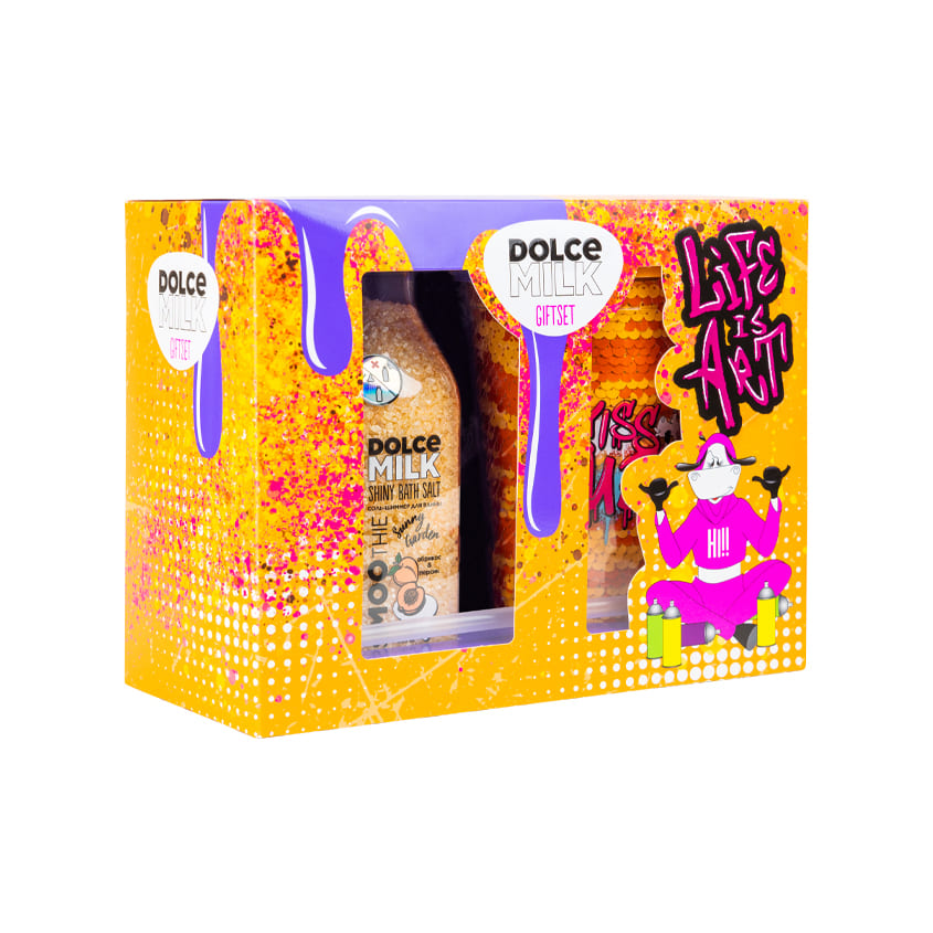 DOLCE MILK Set 303 (gliter glass orange+bath salt Sunny Garden 400ml) – online store