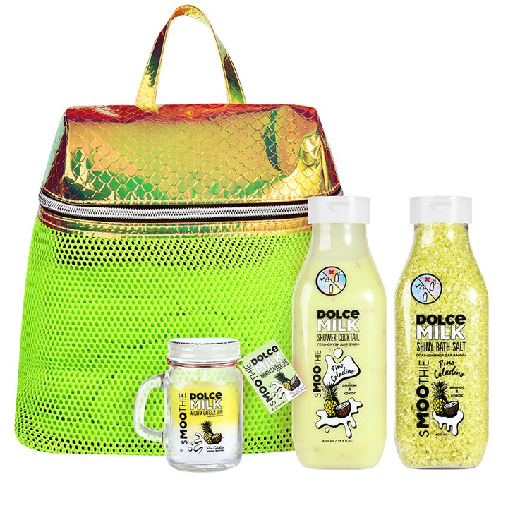 SET 311 (bath shimmer salt+smoothie shower gel Pino Coladino 400ml+candle Pino Coladino 85g)bag