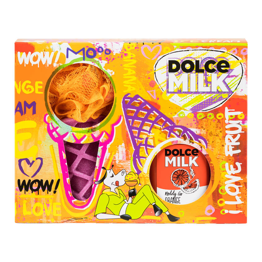 DOLCE MILK Set 314 (bath sponge ice cream + shower gel “Reddy Go Orange” 300 ml)  box