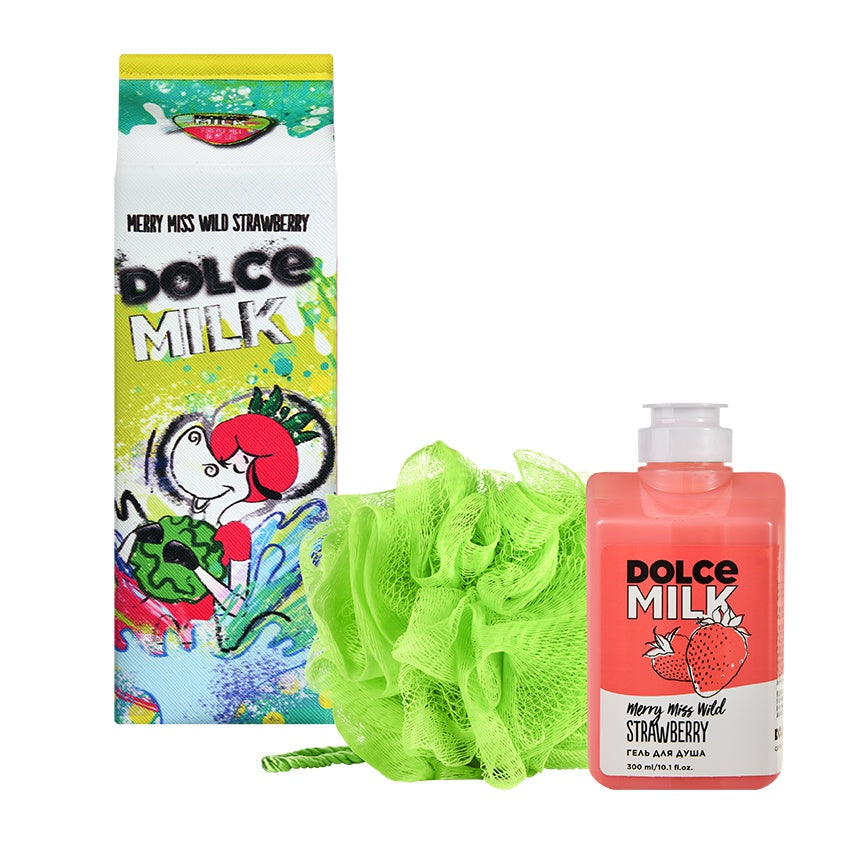 DOLCE MILK مجموعة رقم 323 (إسفنجة خضراء + جل استحمام برائحة الفراولة 300 مل) – شراء أونلاين