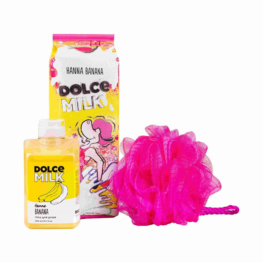 DOLCE MILK Set 324 (sponge crimson + shower gel Hanna banana 300 ml) bag
