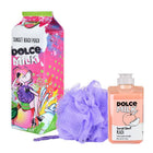 DOLCE MILK Set 325 (sponge violet + shower gel Sunset beach peach 300 ml) bag – free delivery