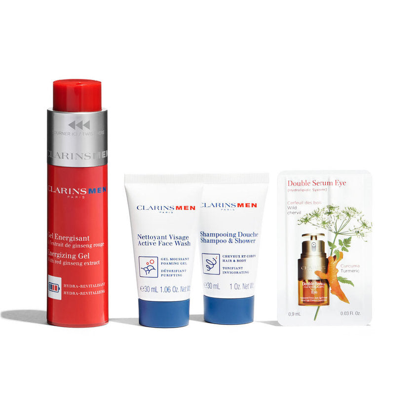 CLARINS SET (GEL 50ML+SHAMPOO&SHOWER 30ML+FACE WASH TRIAL 30ML+EYE SERUM SACHET 0.9ML+CASE) – online store