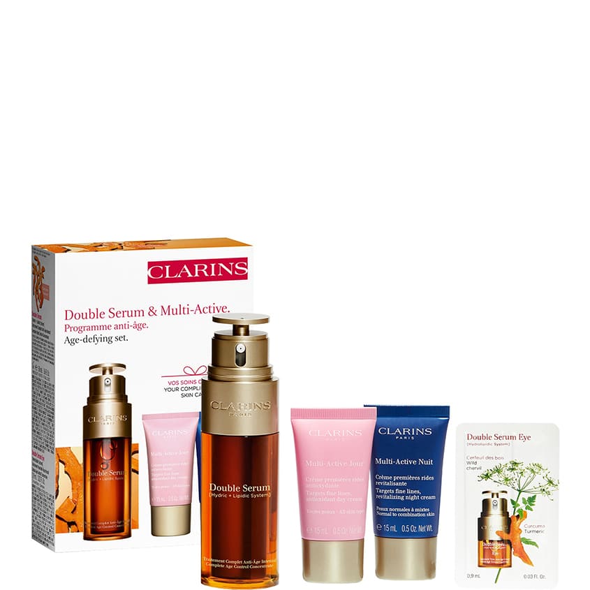 CLARINS SET(DOUBLE SERUM 50ML+DAY CREAM 15ML+NIGHT CREAM NORMAL SKIN 15ML+DOUBLE SERUM EYE 0.9ML)