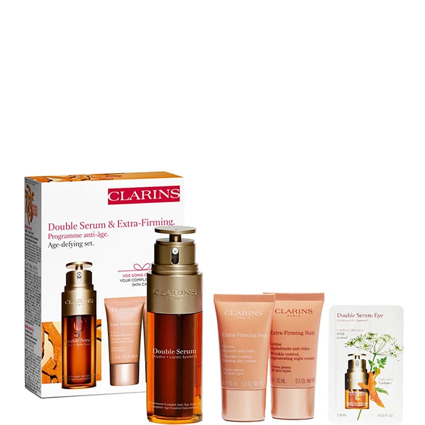 CLARINS مجموعة مصل مزدوج وشد إضافي ومقاومة علامات تقدم السن