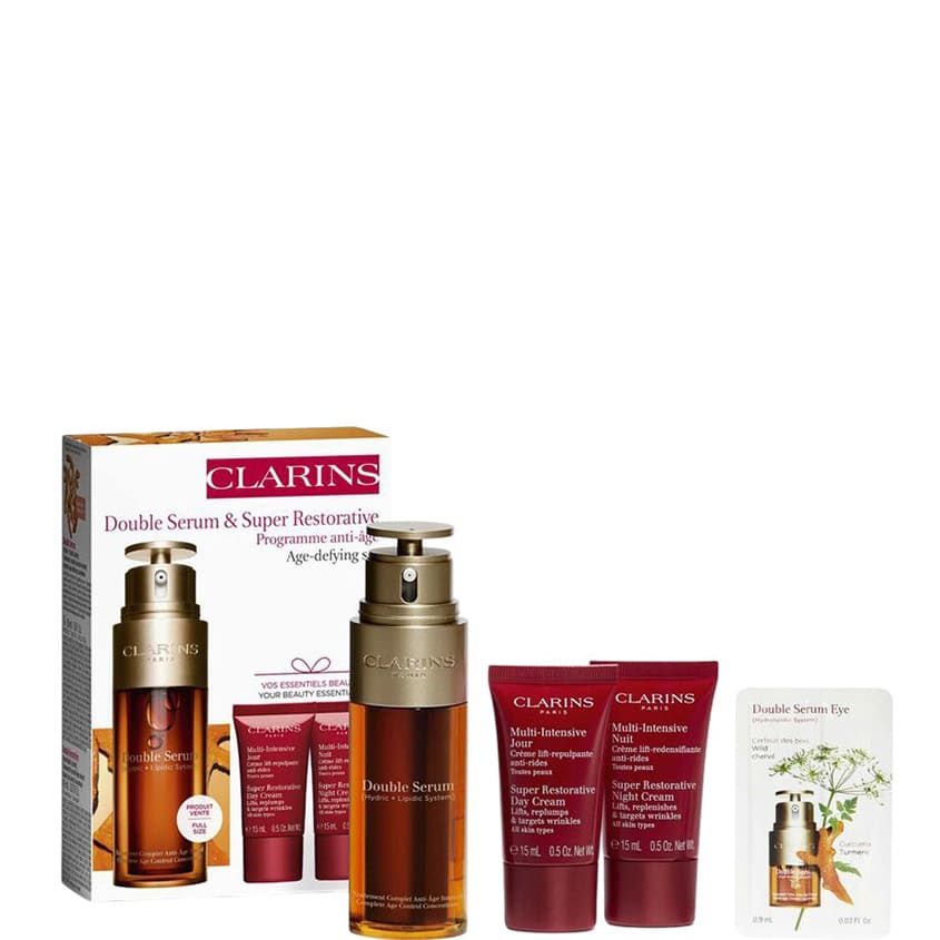 CLARINS مجموعة المصل المزدوج والمرمم الفائق لمكافحة علامات التقدم في السن