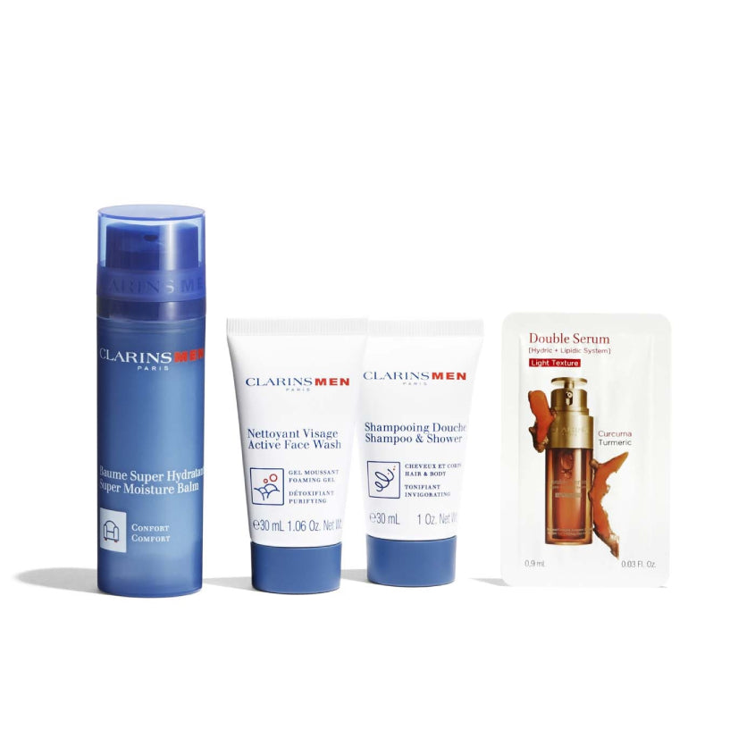 SET(MEN BALM 50ML+FACE WASH FOAM. GEL 30ML+SHAMPOO-SHOWER HAIR-BODY 30ML+DOUBLE SERUM EYE 0.9ML)