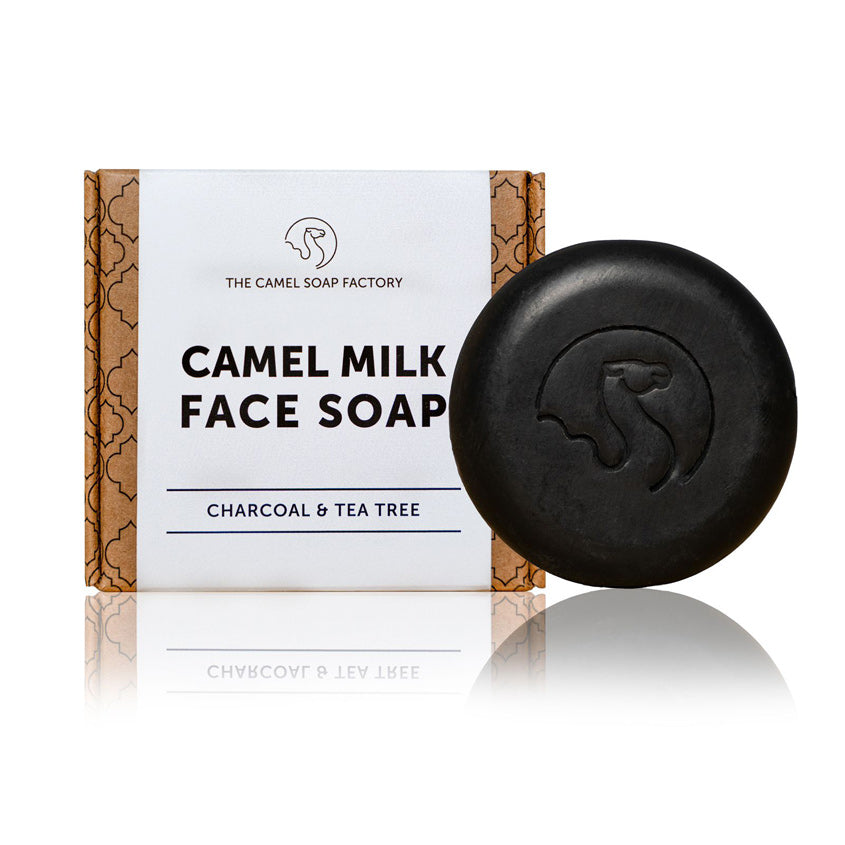 THE CAMEL SOAP FACTORY ذا كاميل سوب فاكتوري صابون وجه بحليب الجمل مجموعة الوجه - الفحم وزيت شجرة الشاي، 115 جرام