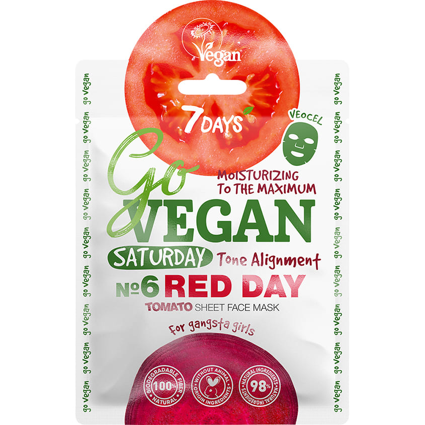 7DAYS TOMATO SHEET FACE MASK SATURDAY RED DAY FOR GANGSTAR GIRLS 25 G