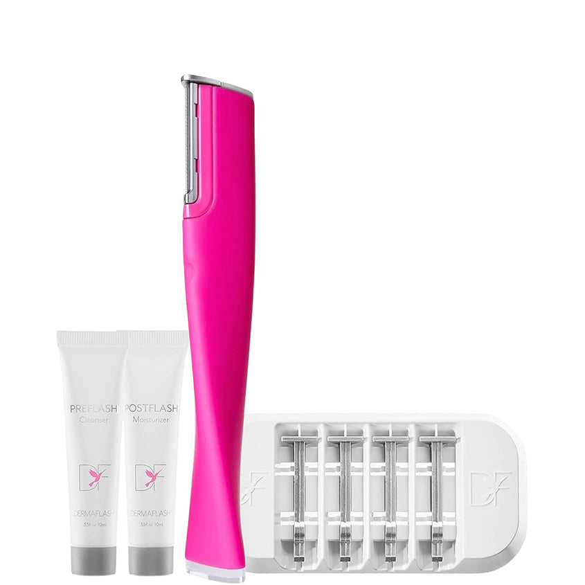 DERMAFLASH مجموعة ديرمافلاش لوكس+ سونيك ديرما بلانينج + إزالة الوبر بلون الخوخ، وردي فاقع