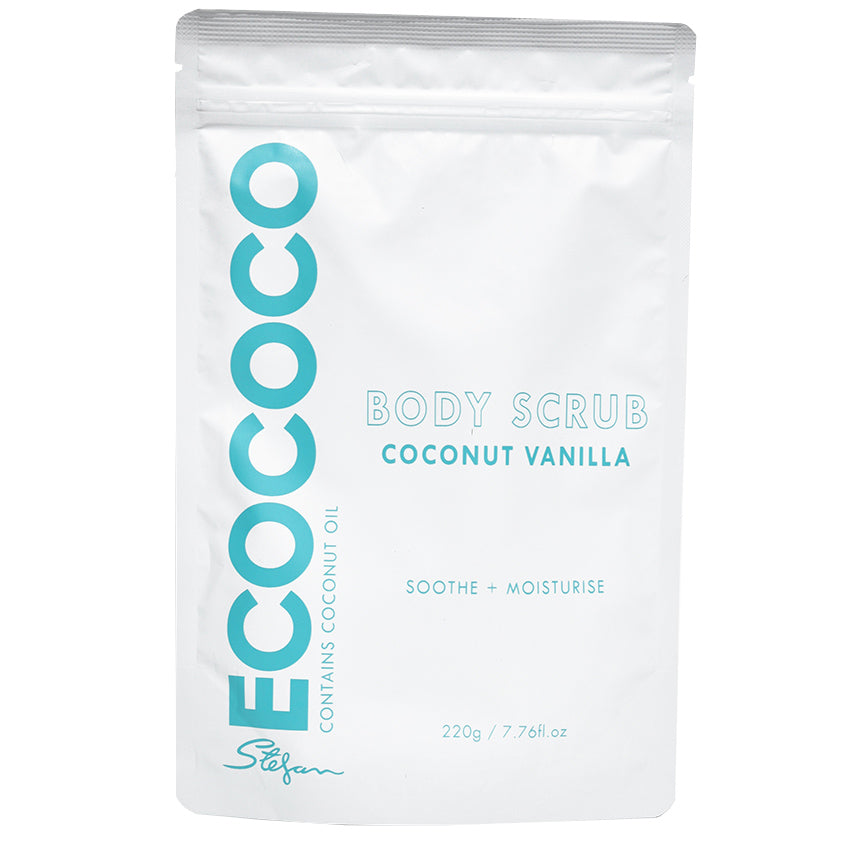 ECOCOCO إيكوكوكو مقشر الجسم بالفانيلا وجوز الهند للتنعيم والترطيب، 220 جرام