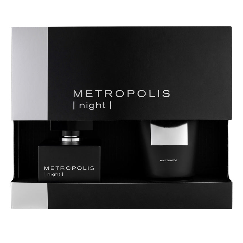 PRET-A-PARFUM ميتروبوليس مجموعة عطور ومستحضرات تجميل للرجال ميتروبوليس نايت، إيو دو بارفوم سبراي 100 مل + شامبو 140 مل