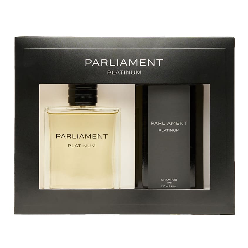 PRET-A-PARFUM بارليمنت مجموعة عطرية وتجميلية مع شامبو 3 في 1 بلاتينوم، إيو دو تواليت سبراي 100 مل + شامبو 250 مل