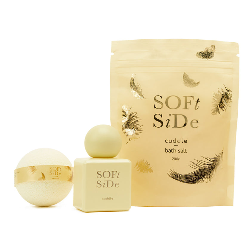 PRET-A-PARFUM سوفت سايد مجموعة عطور كدل، إيو دو بارفوم، سبراي 50 مل + ملح حمام 200 جرام + قنبلة حمام 125 جرام