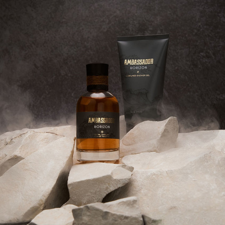 أمباسادور مجموعة عطور ومستحضرات تجميل هورايزون، إيو دو تواليت، سبراي 100 مل + جل استحمام 150 مل