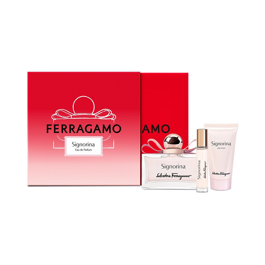 FERRAGAMO فيراغامو سيجنورينا مجموعة، إيو دو بارفوم، سبراي 100 مل + 10 مل + لوشن الجسم 50 مل