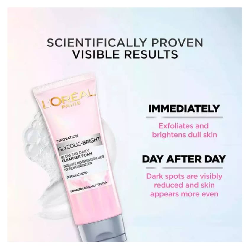 L'ORÉAL PARIS لوريل باريس غليكوليك برايت كلينزر فوم، 100 مل – متجر إلكتروني
