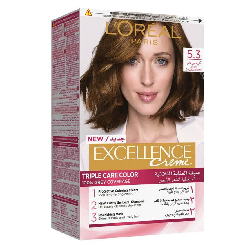 L'ORÉAL PARIS لوريال باريس إكسلنس كريم لون الشعر، 5.3 بني ذهبي فاتح، 286 جرام