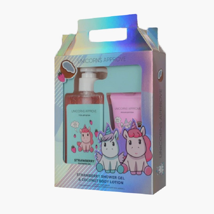 UNICORNS APPROVE Gift set (shower gel strawberry 150 ml, body lotion coconut 50ml) – free delivery