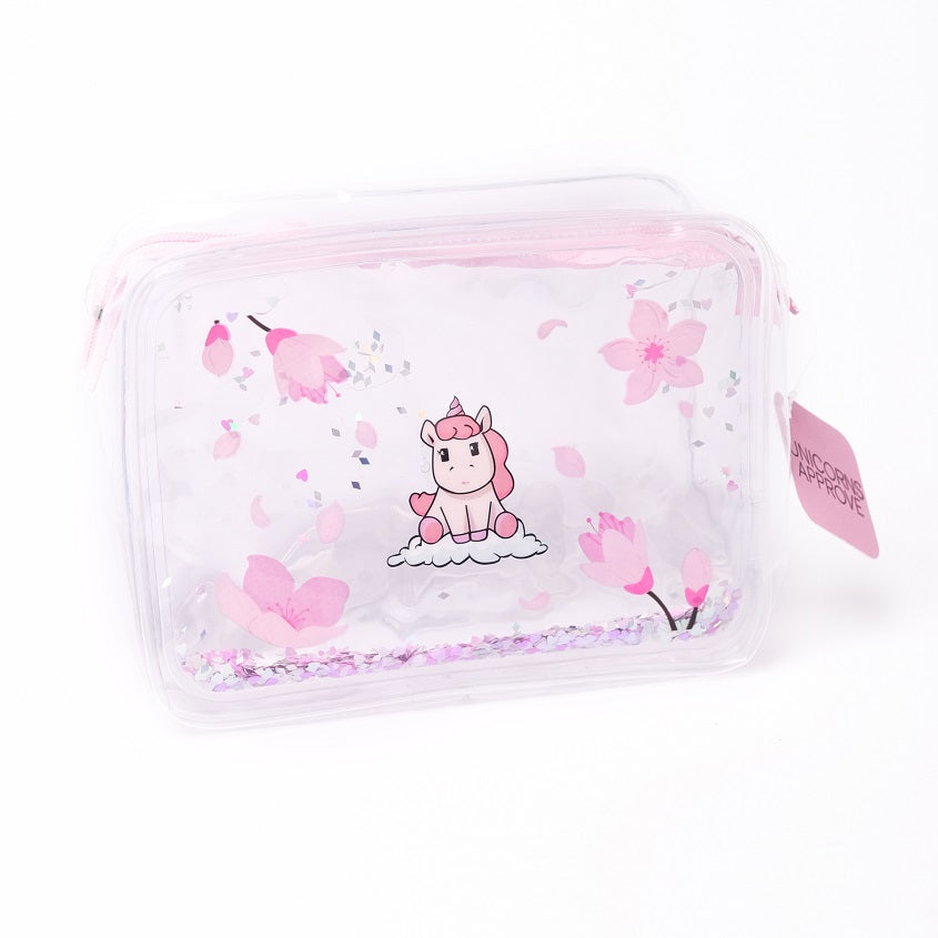 Beauty bag with flowing glitter  UNICORNS APPROVE