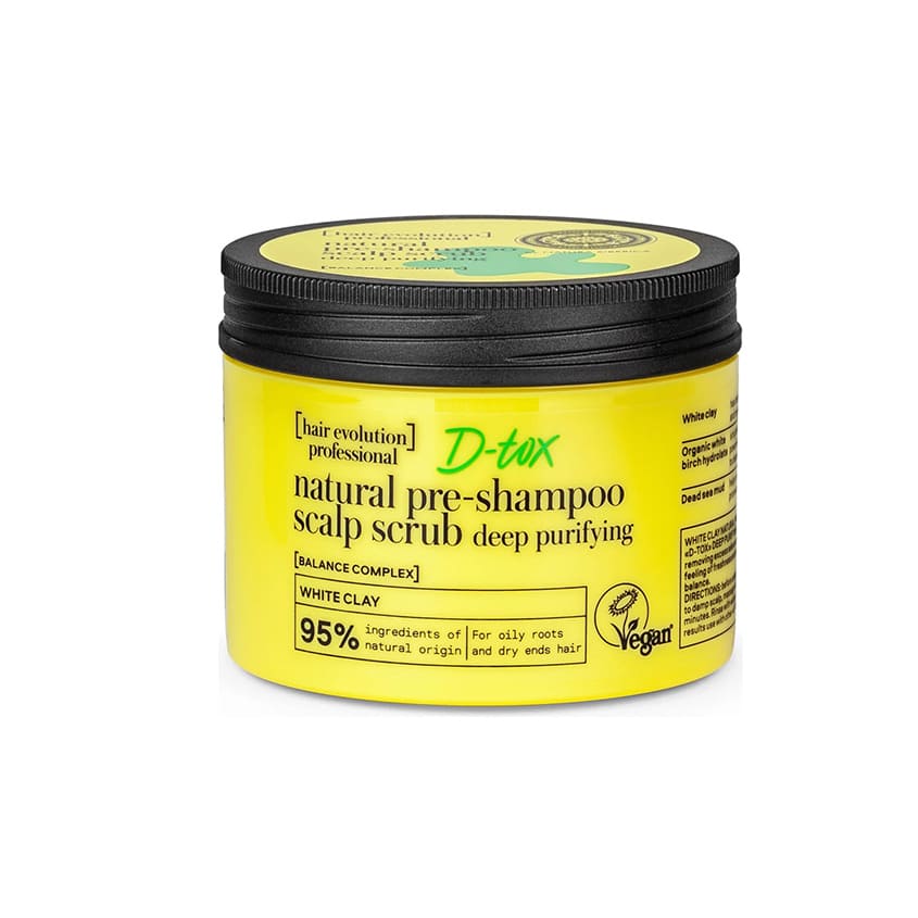 NATURA SIBERICA HAIR EVOLUTION. WHITE CLAY NATURAL PRE-SHAMPOO SCALP SCRUB D-TOX DEEP PURIFYING, 150 ML