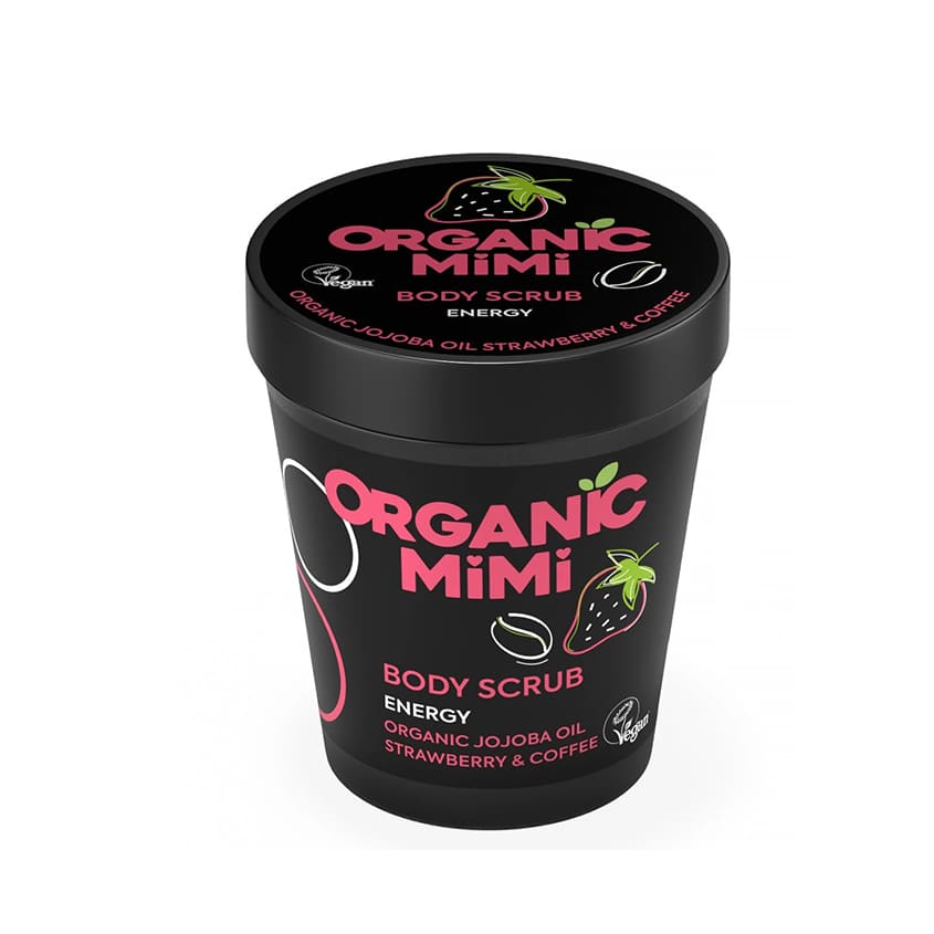 ORGANIC MIMI BODY SCRUB ENERGY STRAWBERRY & COFFEE, 250 G