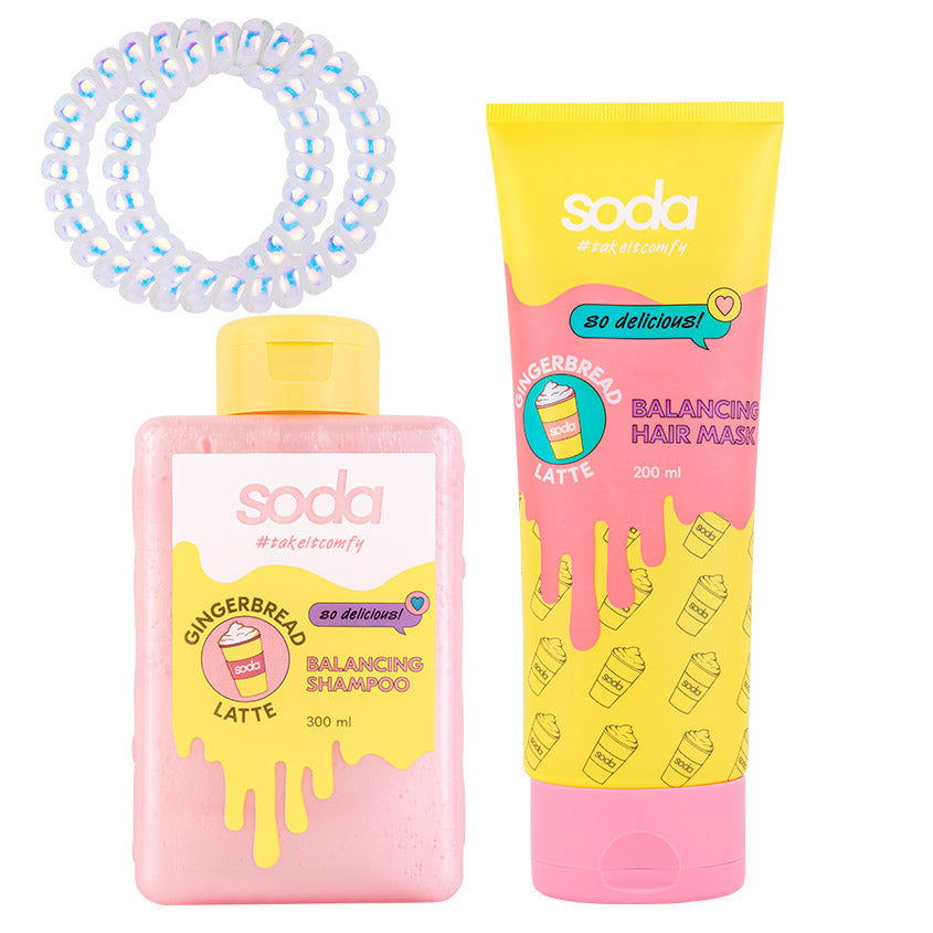 SODA سودا مجموعة العناية بالشعر المتوازن #تاكيتكومفي، 300 مل + 200 مل + 2 قطع
