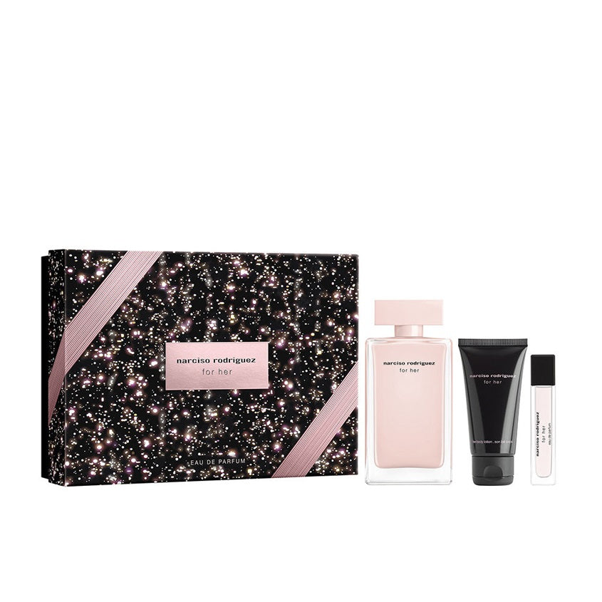 NARCISO RODRIGUEZ نارسيسو رودريغيز فور هير سيت، إيو دو بارفوم، سبراي 100 مل + 10 مل + لوشن الجسم 50 مل